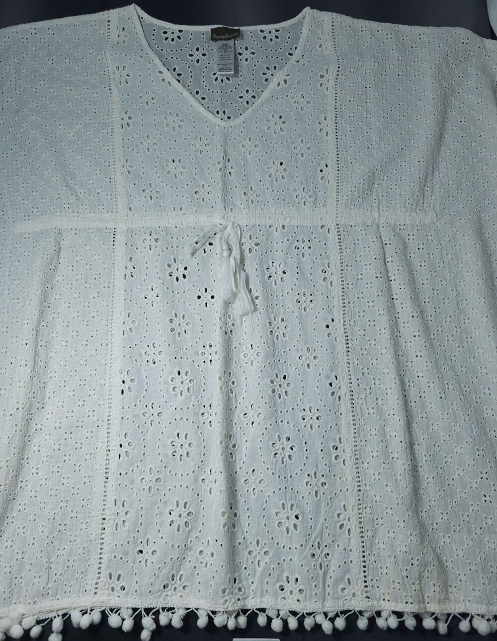 Tommy Bahama Swim Coverup Womens L/XL White Eyelet 100% Cotton Cottage Coastal